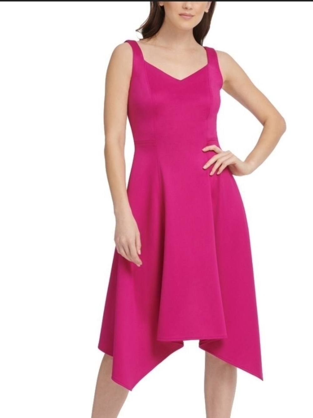 DKNY Vibrant Hot Pink Handkerchief-Hem Dress Size 10